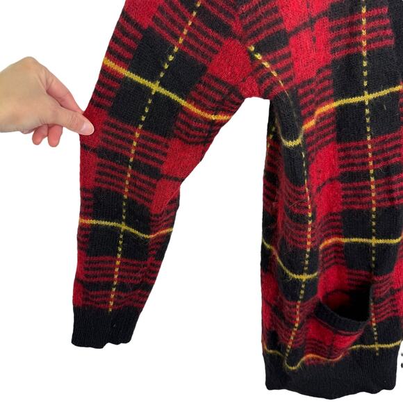 Polo Ralph Lauren Red Black Alpaca Wool Sweater Cardigan Tartan Plaid Women's L - Picture 8 of 8
